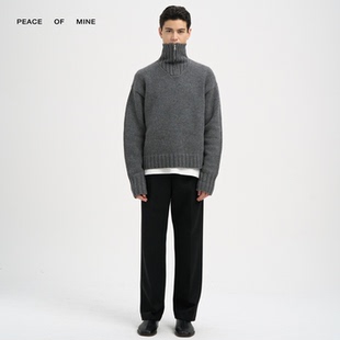 EASON｜纯绵羊毛半拉高领反罗纹沥青灰两法穿毛衣
