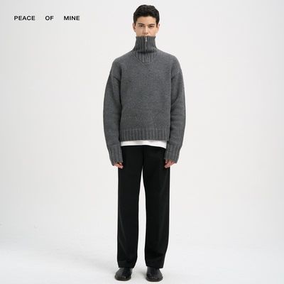 EASON｜纯绵羊毛半拉高领反罗纹沥青灰两法穿毛衣