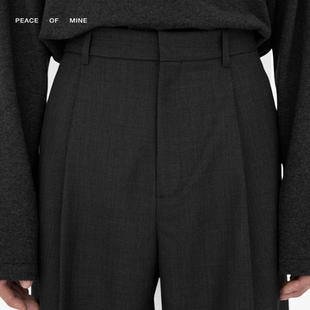 THEO | 花纱碳灰可机洗澳洲羊毛混纺单褶直筒简约西裤