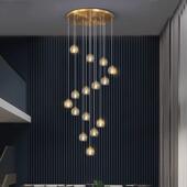 楼梯吊灯现代简约复式 楼梯间别墅loft公寓旋转客厅轻奢长线水晶灯