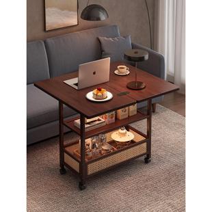 移动茶几可折叠桌子小户型客厅家用沙发阳台餐桌两用实木中古推车