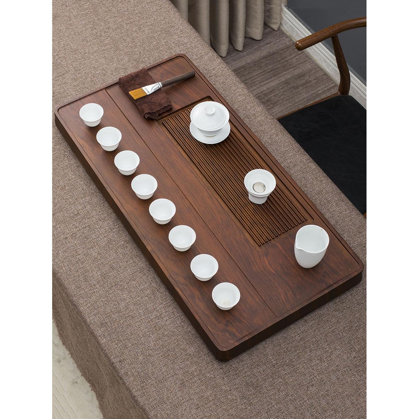 实木茶盘家用整块黑檀花梨木质 茶台小型电木排水管茶海茶具套装