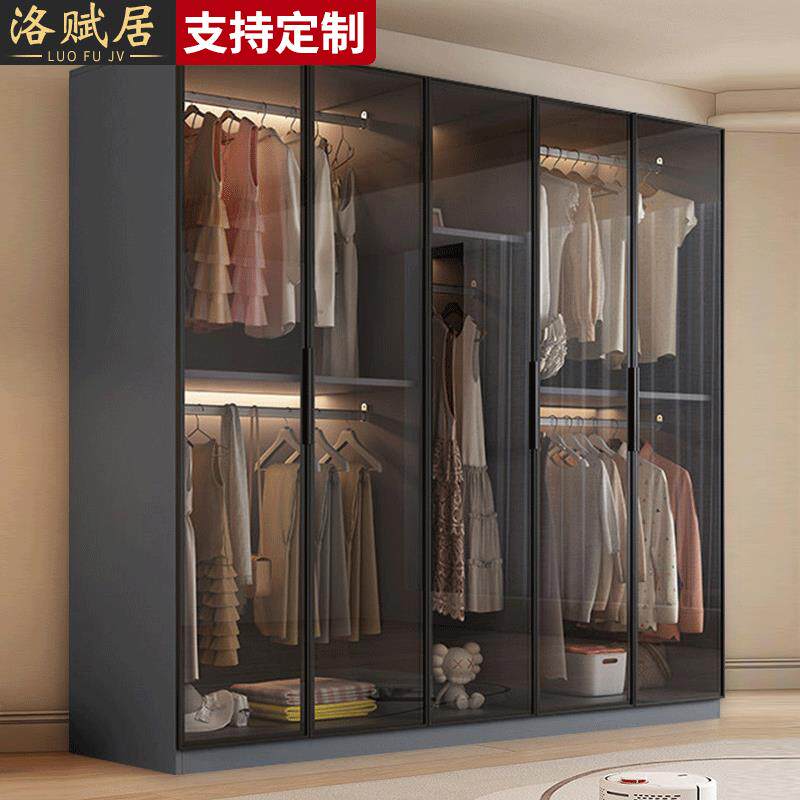 实用木衣柜卧室家用玻璃门小户型现代轻奢衣帽间柜子定制组合衣橱