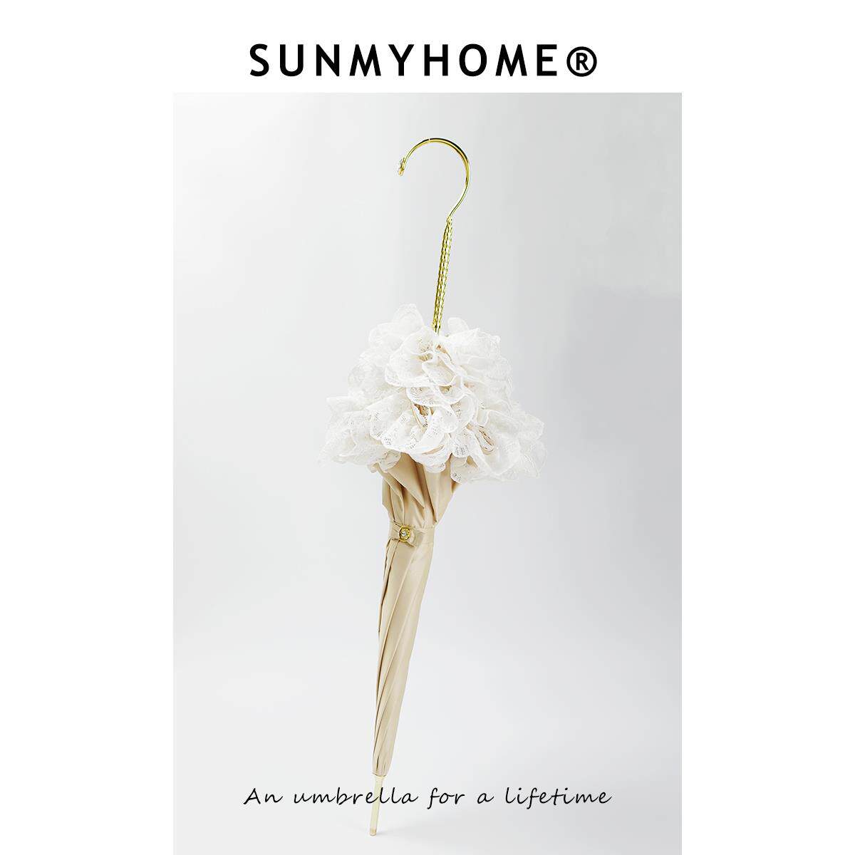 SUNMYHOME®白色蕾丝边lolita复古双层晴雨伞长柄宫廷轻奢公主洋伞