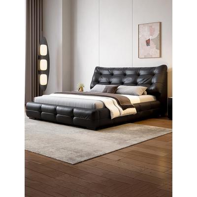 政府补贴现代豪华拉扣真皮床轻奢简约实木软包床主卧双人婚房大床