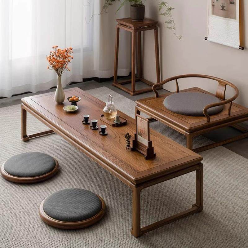 新中式榻榻米阳台茶桌2024新款小型炕桌家用实木小茶台黑胡桃木