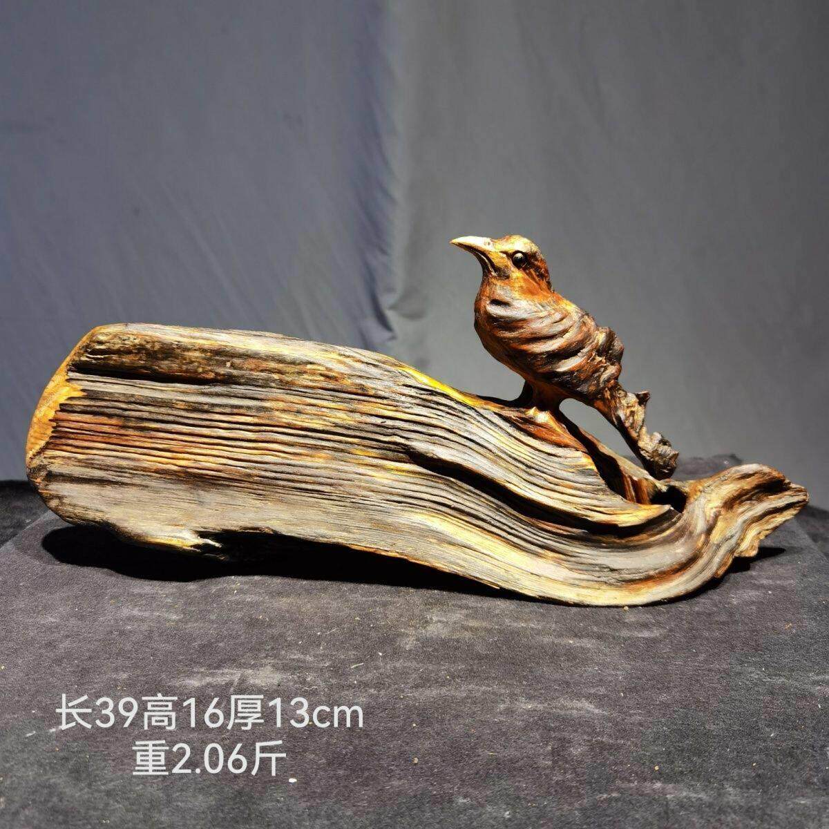 根艺琥珀木(松香木)鸟风化木树根雕随形巧雕居家装饰艺术品摆件