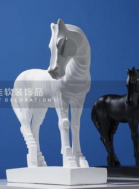 新中式创意骏马雕塑摆样板房间博古架玄关家居客厅桌面软装饰品