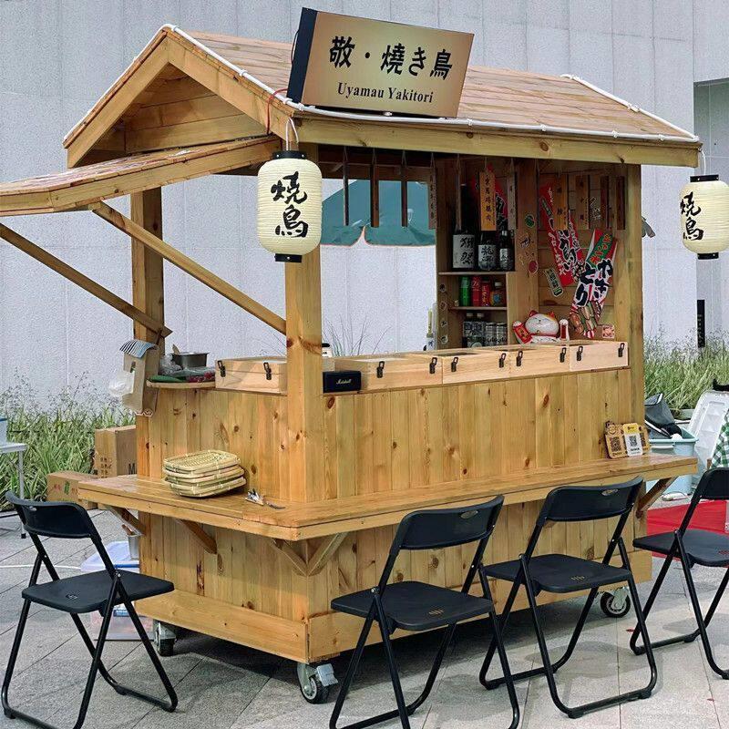 烧鸟摆摊车防腐木售货车可移动摊位车风景区流动实木推车彷古小吃