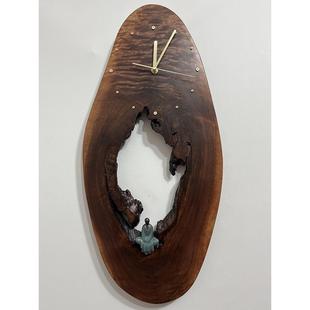 新中式挂钟客厅静音艺术时钟简约创意实木钟表胡桃木原木复古挂表