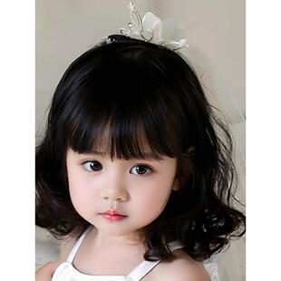 儿童假发搞怪公主黑色短发卷发自然漫画波波齐刘海拍照礼物全头套