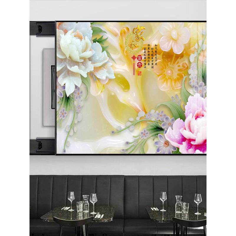 花卉客厅装饰画盒电表箱电源开关多媒体玄关牡丹配电盒挂画遮挡