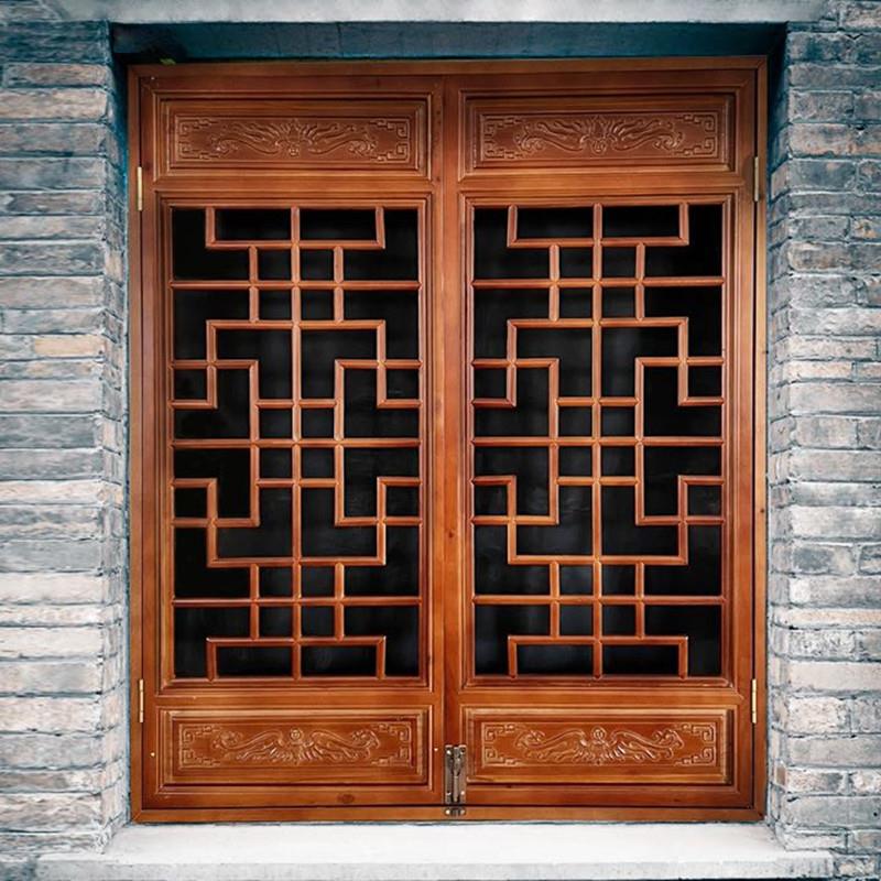 东阳木雕彷古实木门窗中式隔断玄关屏风镂空花格雕花窗户花窗定制