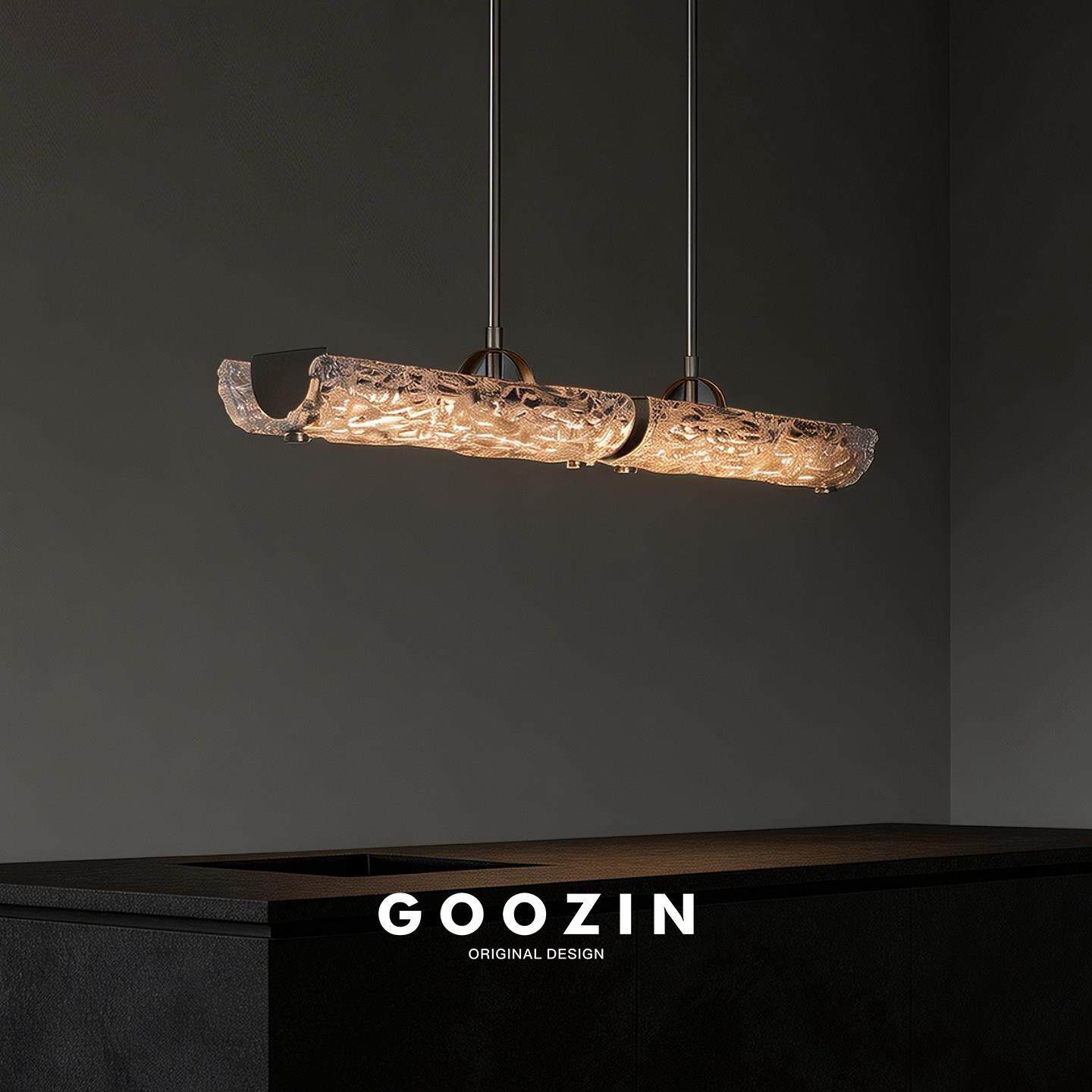 GOOZIN轻奢饭厅吊灯意式高端极简全光谱岛台别墅一字长条玻璃灯具