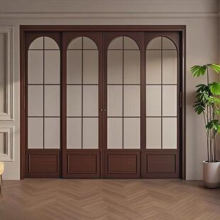 实木拉门折叠隐形门定制新中式阳台隔断门厨房烤漆门无地轨移门