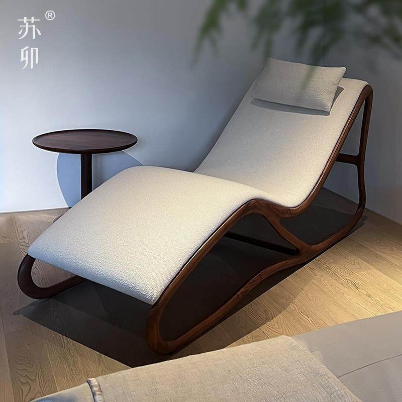苏卯新中式实木沙发椅懒人躺椅午睡椅靠背椅子单人躺椅轻奢休闲椅