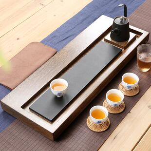 整块黑檀木乌金石茶盘实木茶台茶托功夫茶具茶海石制排水家用茶盘