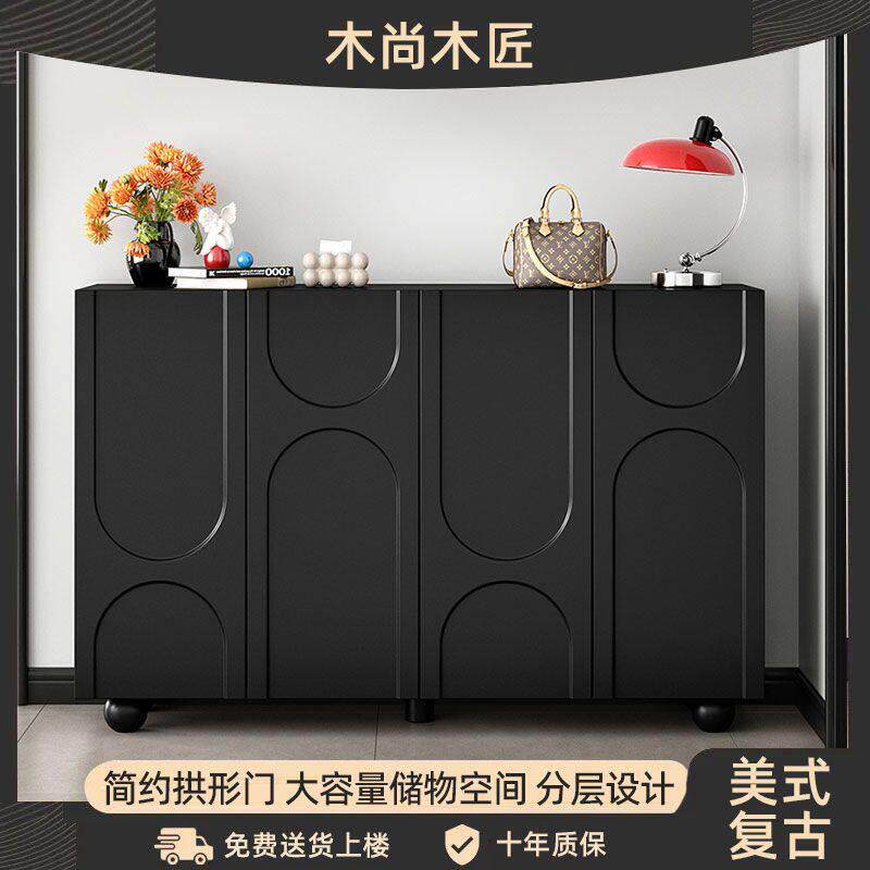 现代简约超薄鞋柜大容量玄关家用门口鞋架入户靠墙收纳柜轻奢黑色