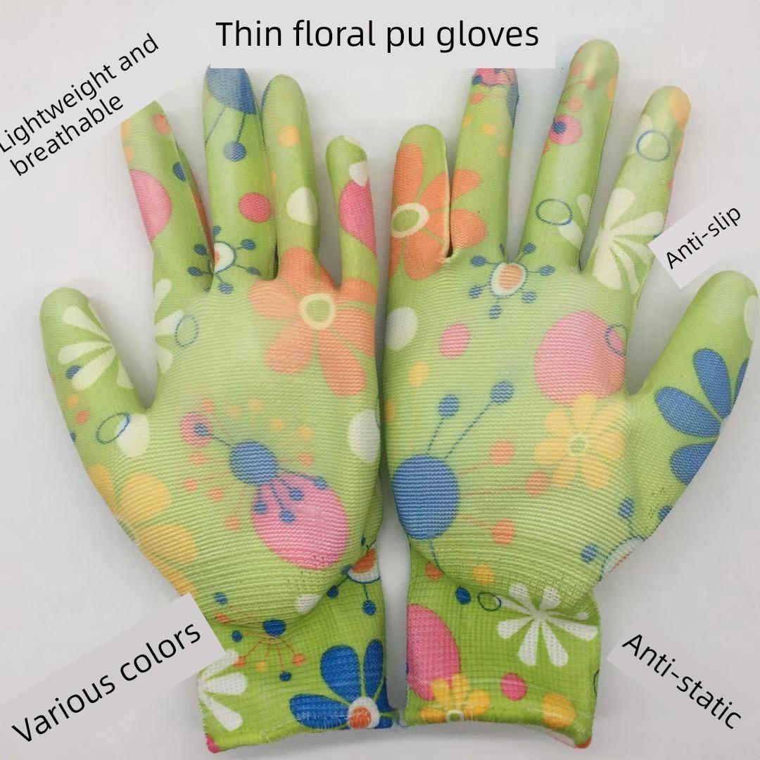 薄款尼龙花色PU手套涂掌浸胶防滑耐磨劳保手套防静电12双包邮