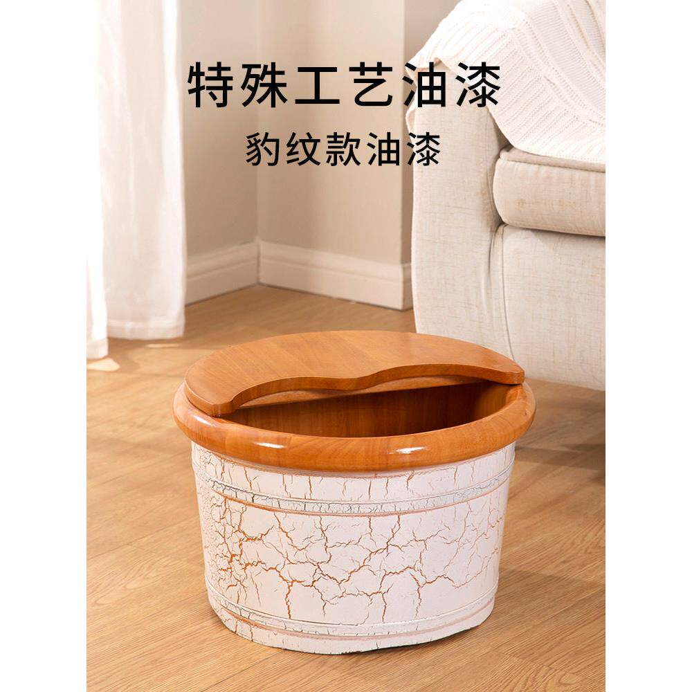 纯白2023新橡木自动排水足浴木桶足浴木桶高深木桶上小腿家用木盆