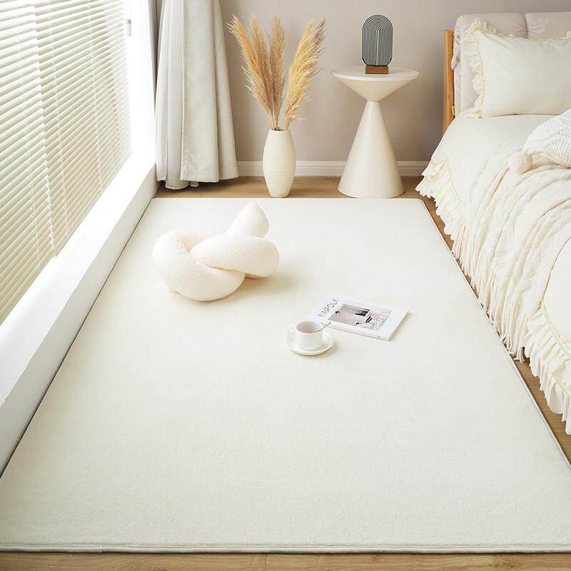 短长毛绒地毯主卧室风格床前毛毯纯色睡和坐暖色床地垫机洗