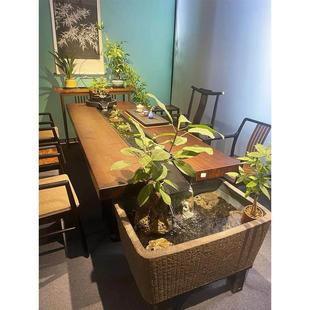 流水茶桌景观一体循环养鱼茶台创意新中式全实木曲水流觞桌椅组合