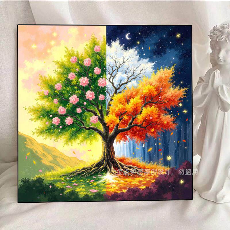 高端钻石画2025新四季摇钱树风景5D点钻石十字绣客厅和餐厅充满钻