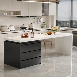 岩板岛台餐桌一体可伸缩小户型家用开 放式厨房极简风倒台餐桌定