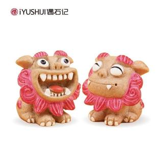 泰山石敢当国风文创摆件事事如意可爱小狮子平安车摆一对