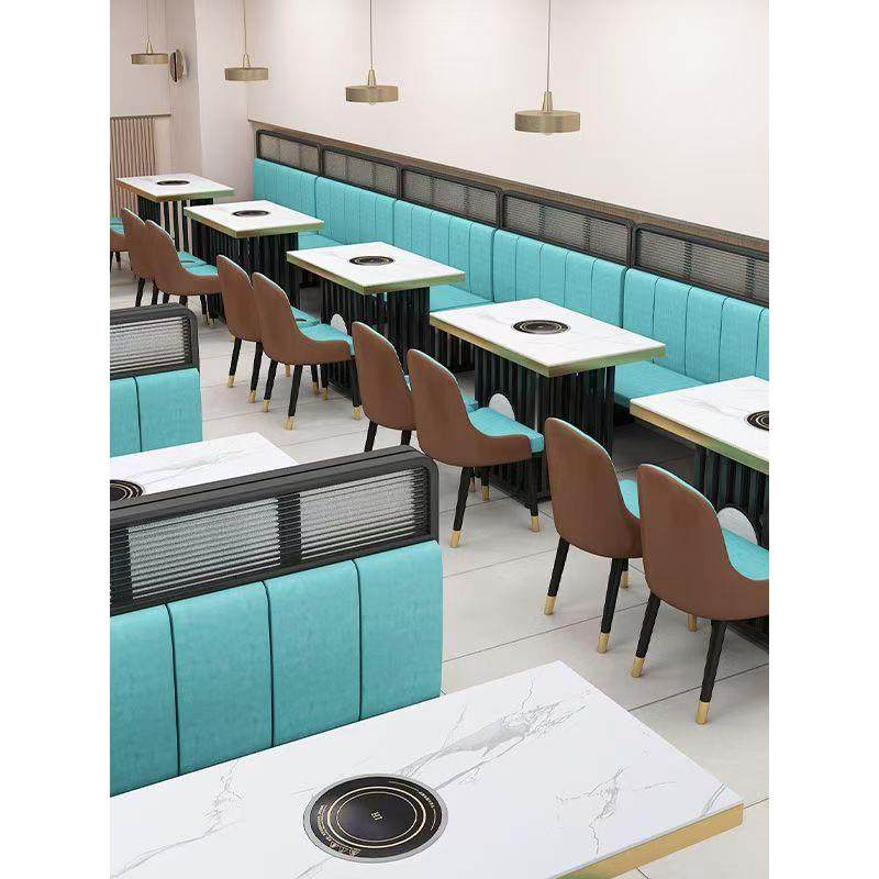 定制商用金边岩板火锅桌无烟烤肉烧烤桌电磁炉一体靠墙卡座沙发椅,商业/办公家具,火锅桌,淘宝优惠券,粉丝福利购,淘宝优惠卷