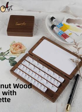 Seamiart思米艺术胡桃木水彩盒便携式固体颜料24/48格存储盒1ml