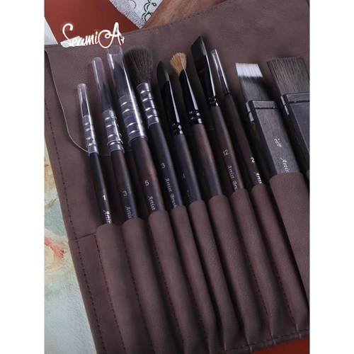 SeamiArt西米美术 10支装高档牛皮笔帘画刷套装