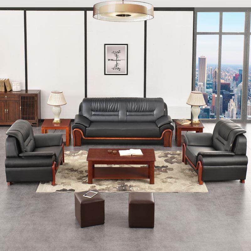 厂家新款办公沙发茶几组合中式大款商务真皮接待会客室三人位沙发