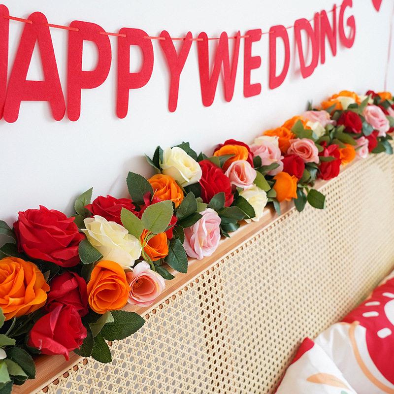 婚房装饰花藤结婚床头花假花玫瑰藤条婚礼装饰花锁美家居吾家婚品