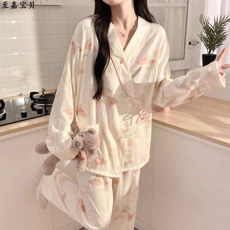 月子服春夏待产和服产妇可调节哺乳孕妇睡衣春秋大尺码产后长袖套