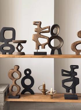 中古抽象艺术雕塑客厅博古架样板间桌面装饰摆饰高级感实木木雕