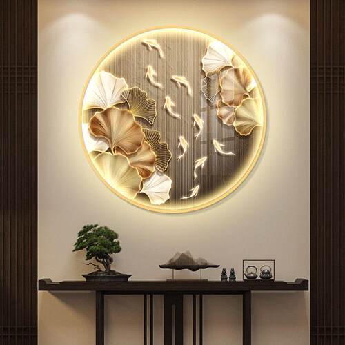 led带灯圆形入户进门玄关装饰画走廊过道挂画壁画简约现代高级感