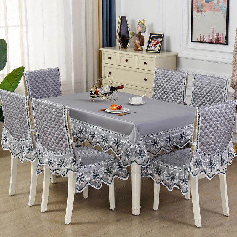 双层加厚防滑餐桌布中式椅套套装家用椅子套罩长方圆桌布一体罩