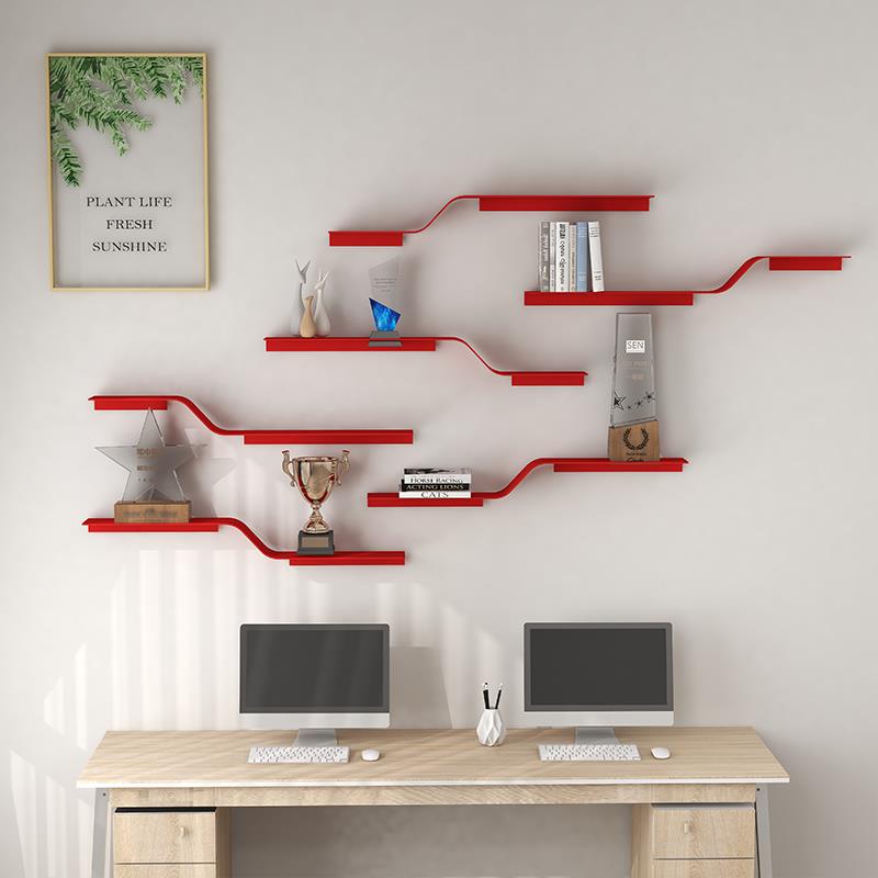 北欧金属壁挂展示架客厅沙发背景办公室置物架创意搁板彩色层板架