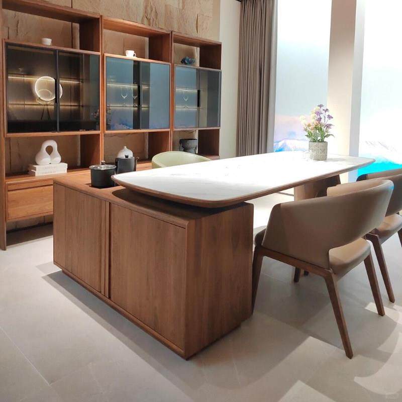 新中式茶桌椅组合北美黑胡桃木简约轻奢岩板面高级感实木泡茶桌,住宅家具,家用茶台/茶桌,淘宝优惠券,粉丝福利购,淘宝优惠卷