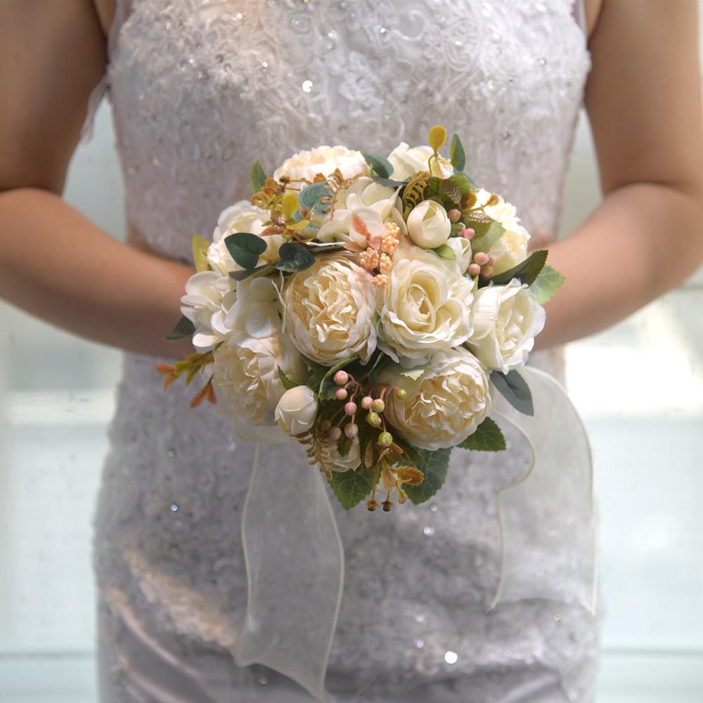 069永恒天使 西式结婚婚礼捧花绢花仿真玫瑰花森系新娘手捧花
