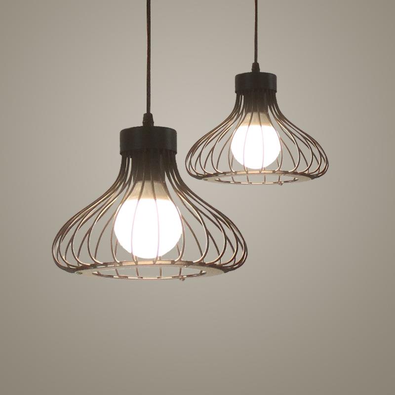 复古铁艺吊灯餐厅吧台吊灯创意黑色三头单头小葫芦铁线吊灯