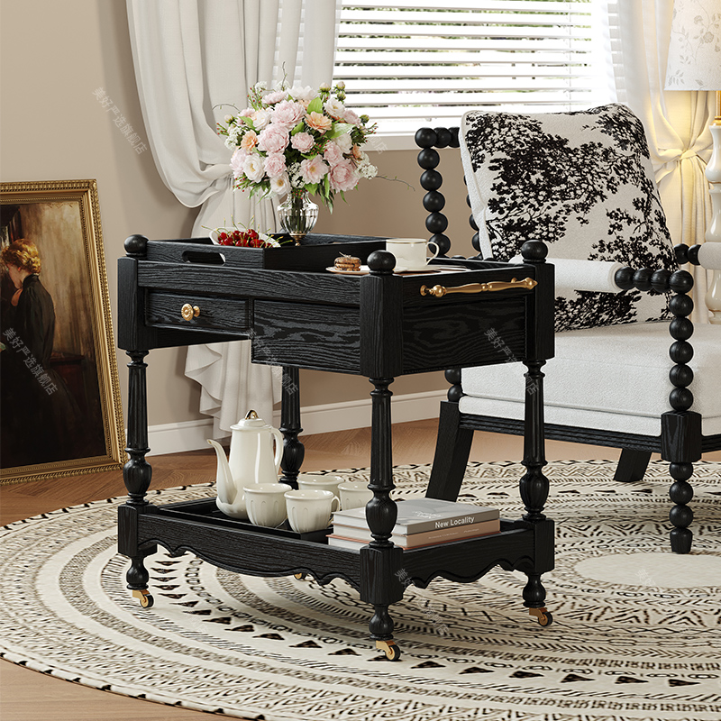 实木多功能移动边几小推车客厅沙发边柜置物架小推车茶几移动边桌