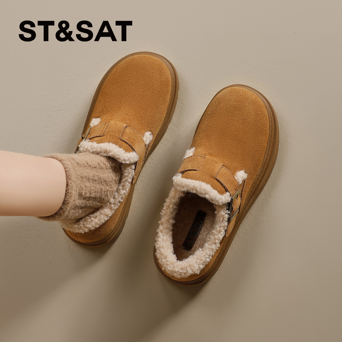 星期六真皮绒勃肯鞋女2025新款