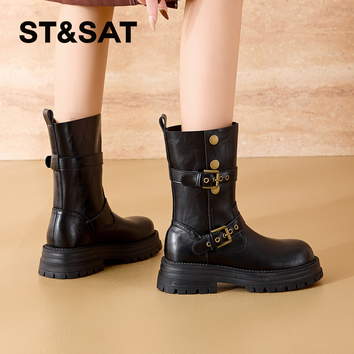 星期六美拉德马丁靴女厚底骑士靴