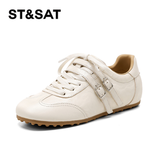 星期六复古风德训鞋女2026春季新款双扣系带小白鞋百搭休闲运动鞋