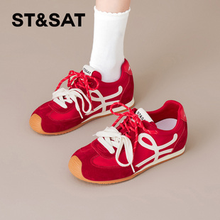 星期六内增高德训鞋女2026新款女鞋时尚经典红色休闲软底运动鞋子