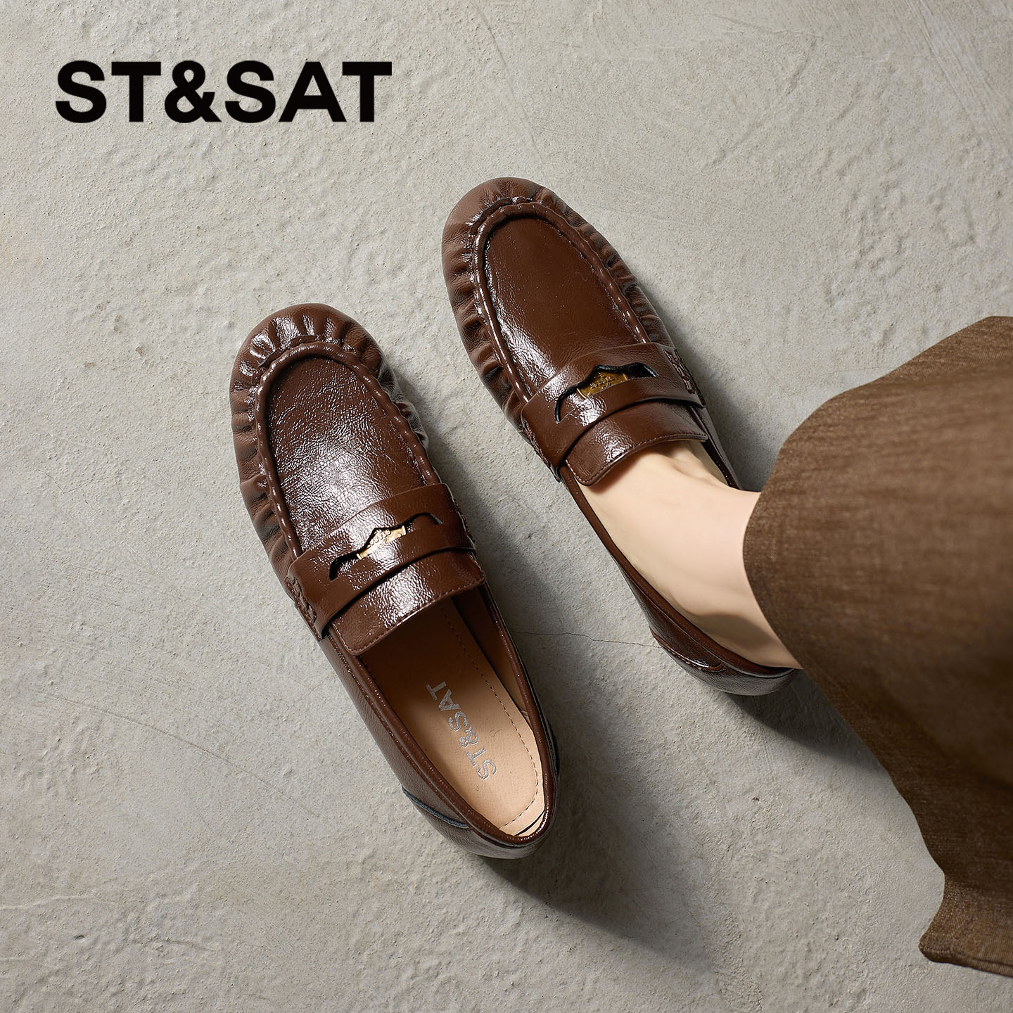 星期六优雅风真皮乐福鞋女2026春季新款一脚蹬平底百搭通勤豆豆鞋,女鞋,乐福鞋（豆豆鞋）,淘宝优惠券,粉丝福利购,淘宝优惠卷