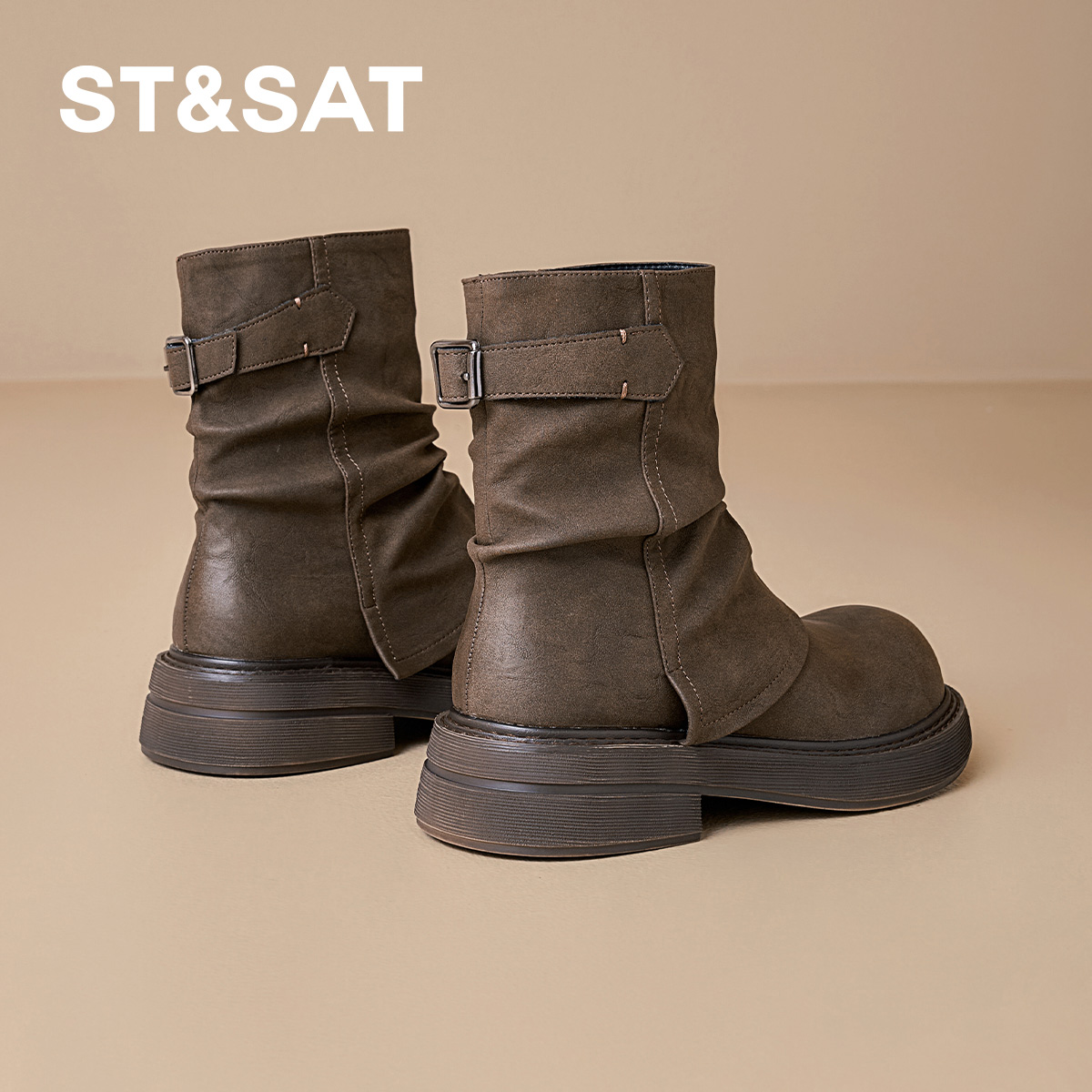 星期六马丁靴女冬加绒西部牛仔靴