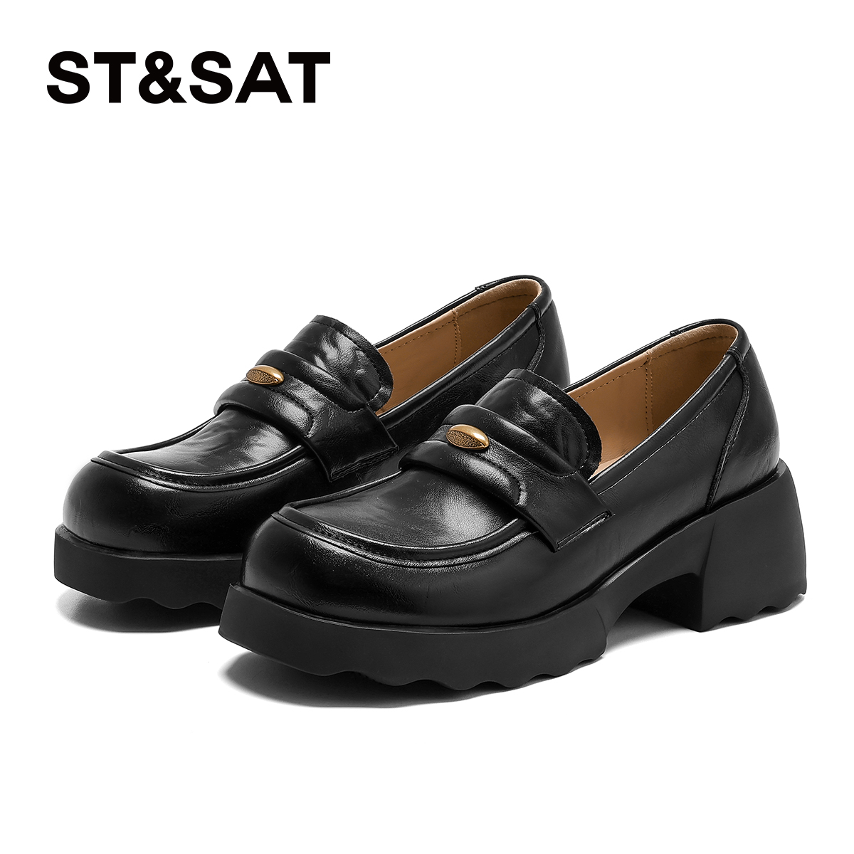 星期六复古乐福鞋厚底粗跟小皮鞋